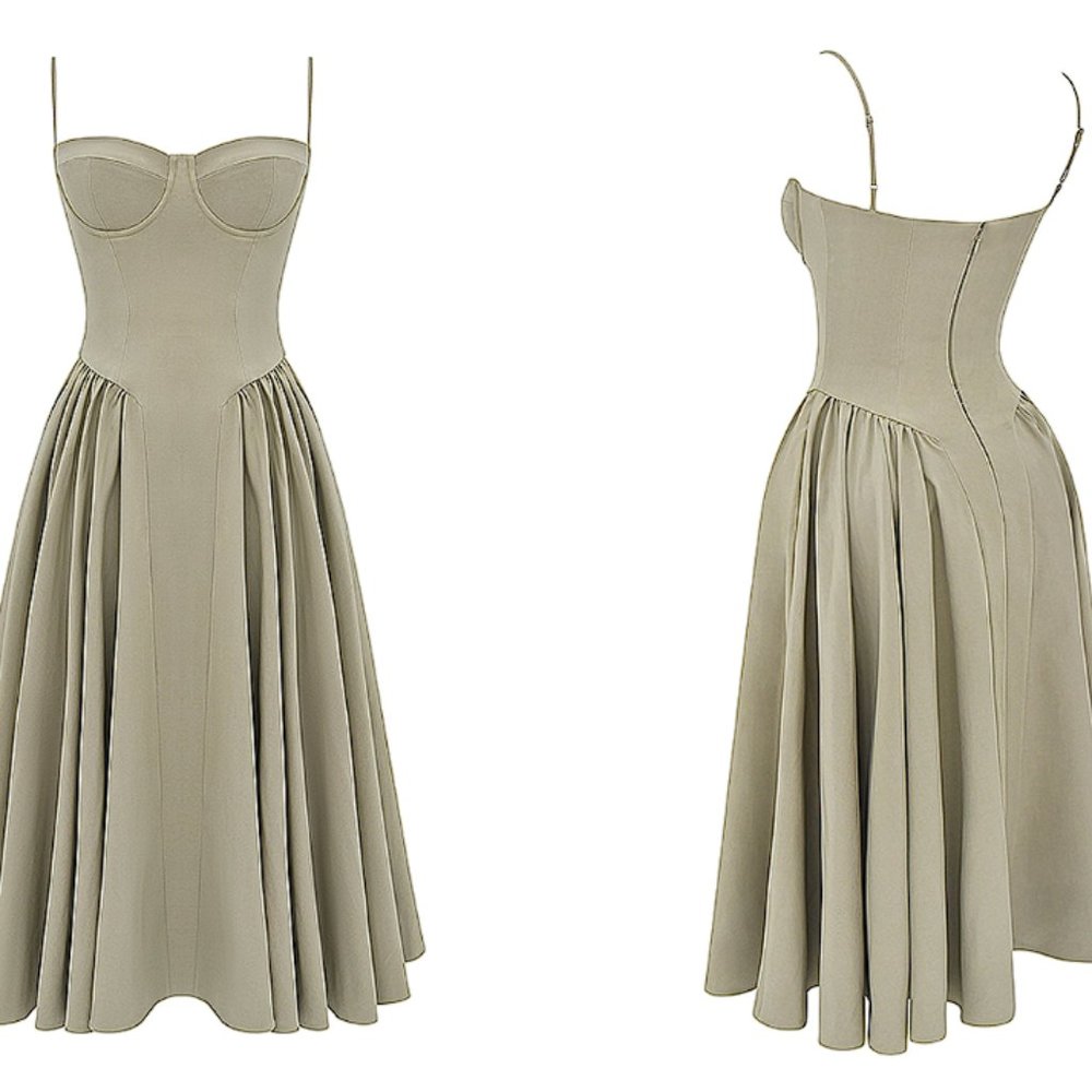 HOUSE OF CB 'Samaria' Taupe Corset Midi Sun Dress NWOT - Picture 11 of 16